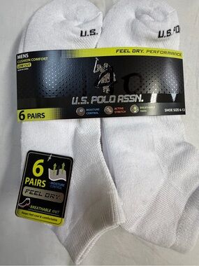 U.S. Polo Assn. White Low Cut Athletic Socks - 6 Pairs